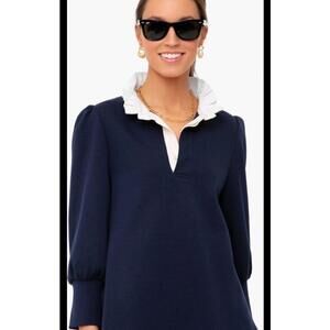 Pomander Place Tuckernuck Navy Blue Ruffle Collar Charlotte Terry Top Size XS